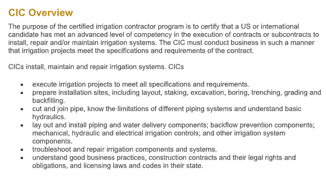 Certified Irrigation Contractor overview